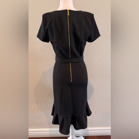 Calvin Klein Boat Neck Ruffle Hem Faux Wrap Dress – Black – Size 4 – Like New - Picture 4 of 16